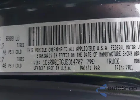 2018 Ram 1500 Slt 4X2 5'7 Box from USA, damaged, VIN 1C6RR6LT6JS314707